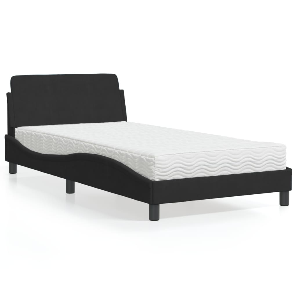 foto del prodotto letto con materasso nero 100x200 cm in velluto