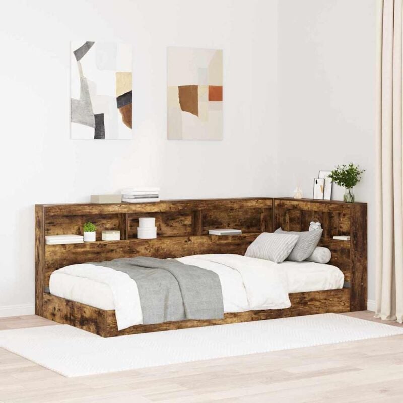 foto del prodotto letto con scaffale in rovere affumicato 75x190 cm in legno ingegnerizzato vidaxl