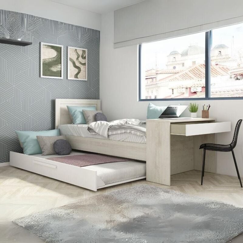 foto del prodotto letto con scrivania integrata e letto estraibile colore bianco vintage e bianco 1950