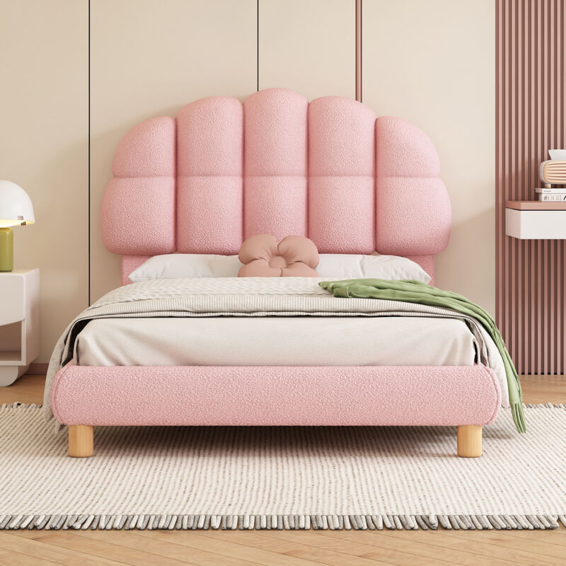 foto del prodotto letto con sottotitolo 90x200 cm per bambini e ragazzi, letto singolo con rete a doghe in legno, letto circolare in pile, rosa
