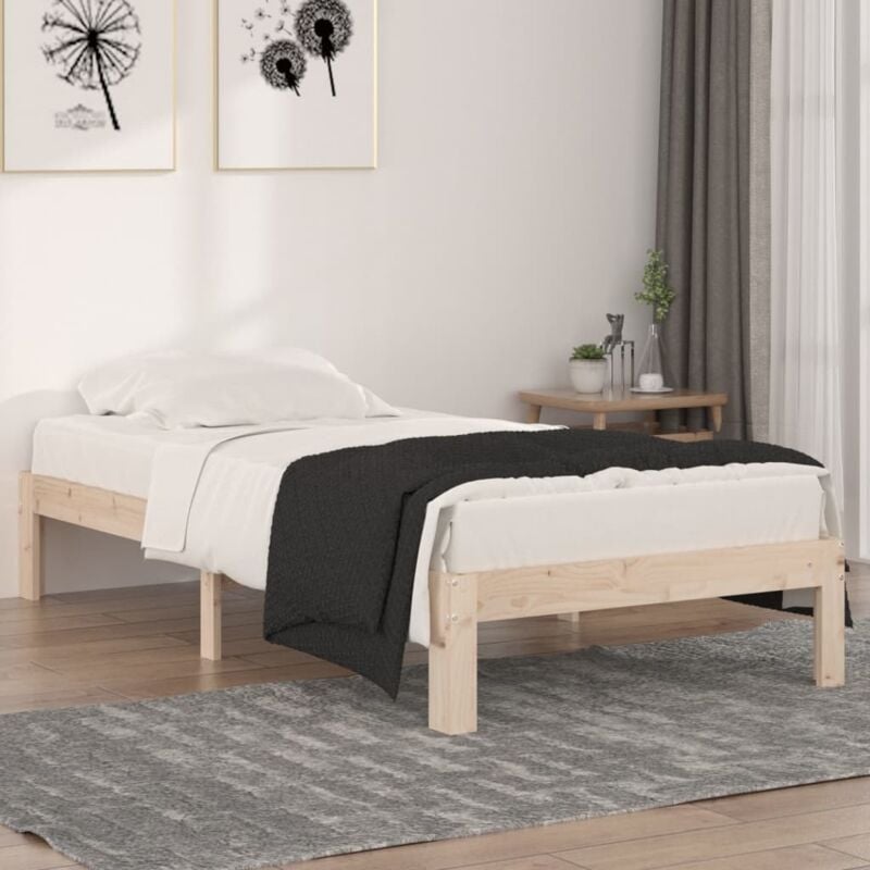 foto del prodotto letto con struttura semplice in legno di pino 90x190cm vari colori colore marrone chiaro