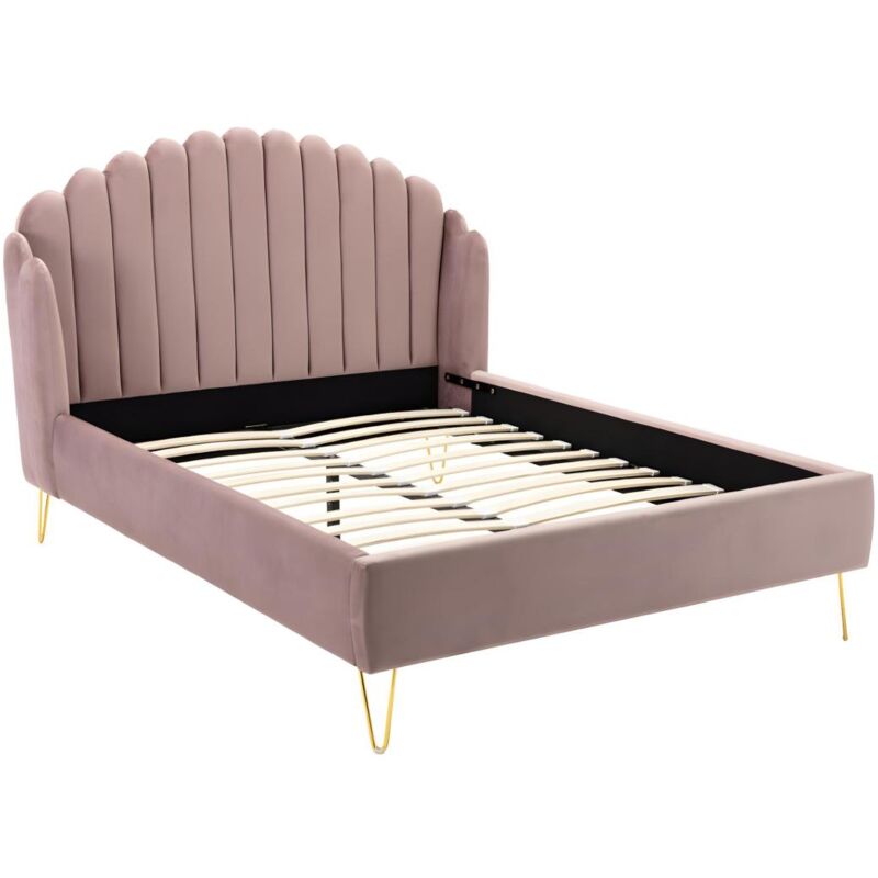 foto del prodotto letto con testata letto ondulata 140 x 190 cm velluto rosa antico sagali