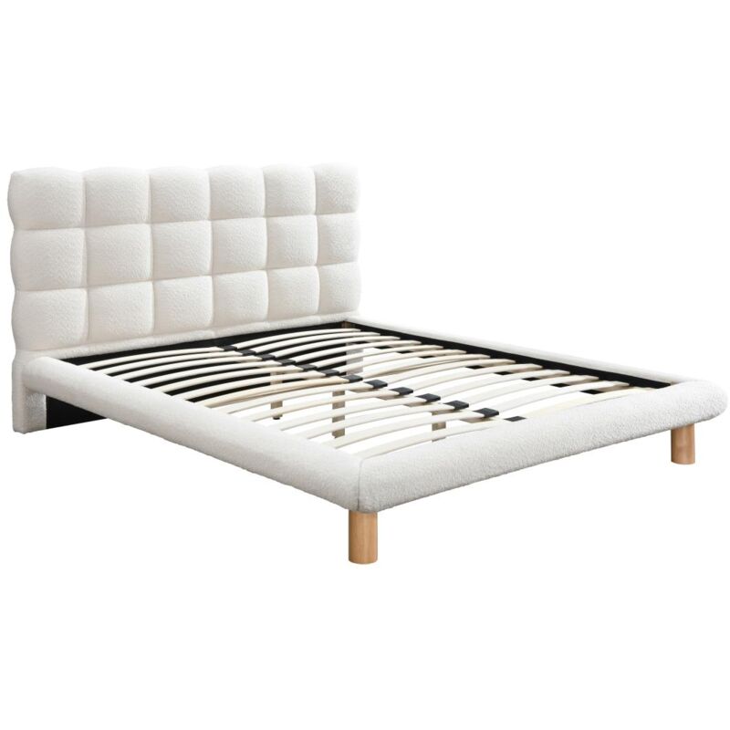 foto del prodotto letto con testata trapuntata 180 x 200 cm tessuto bouclette bianco fudali