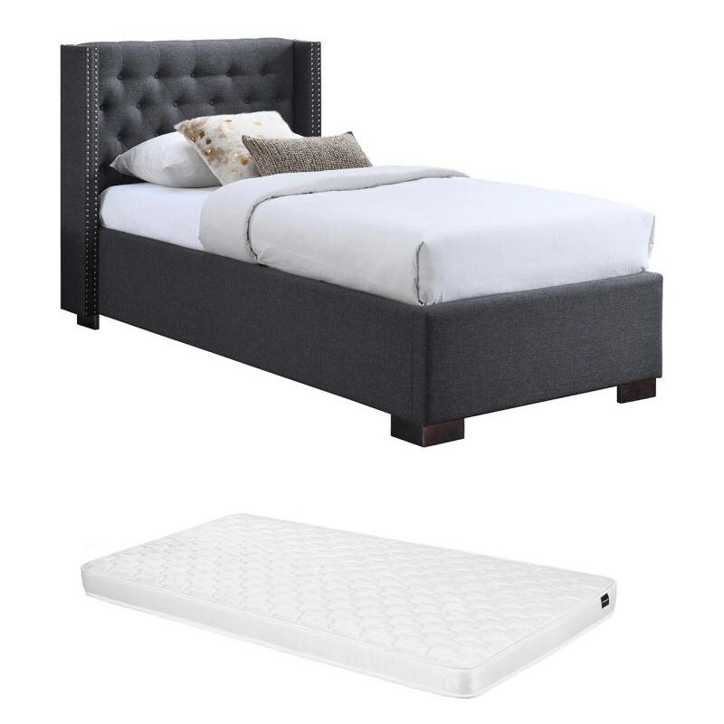 foto del prodotto letto con testata trapuntata 90 x 200 cm in tessuto grigio materasso massimo ii