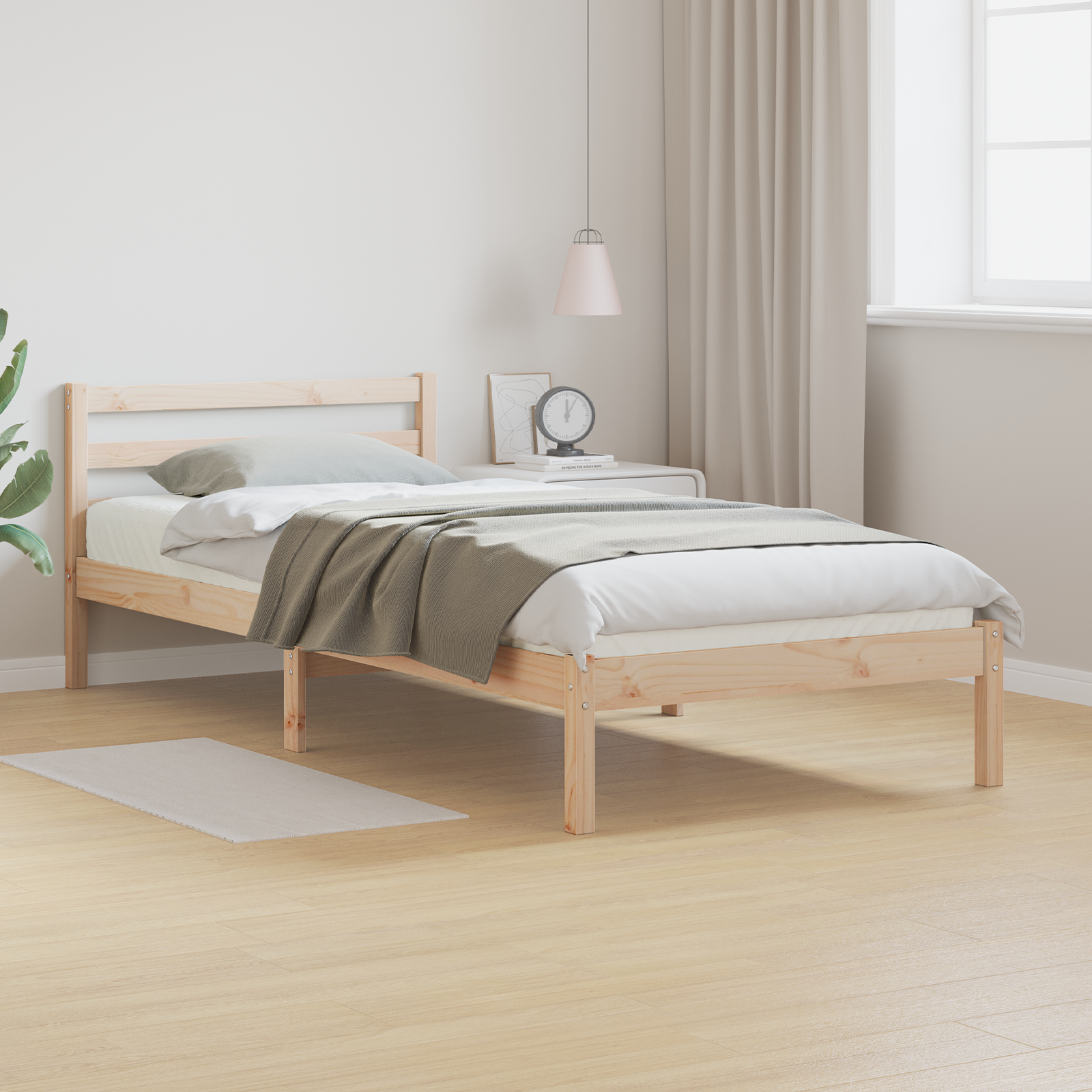 foto del prodotto letto con testiera 90x210 cm in legno massello di pino