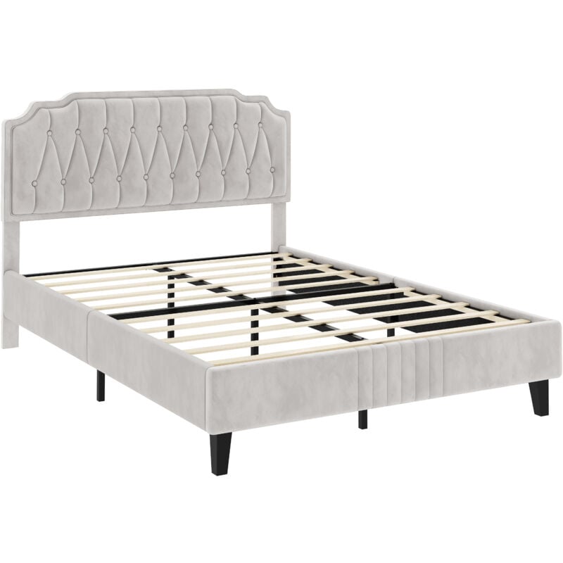 foto del prodotto letto con testiera imbottita 31 cm altezza regolabile telaio con rete a doghe in legno e metallo beige 140 x 200 cm yaheetech
