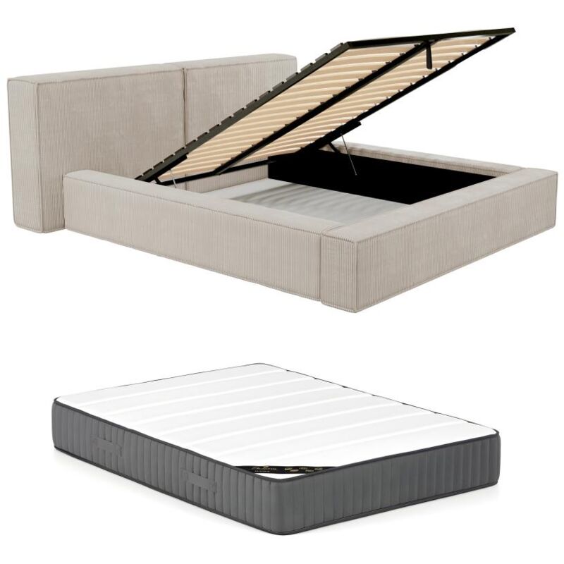 immagine 0 del prodotto letto contenitore 180 x 200 cm in velluto a coste beige materasso timano di pascal morabito