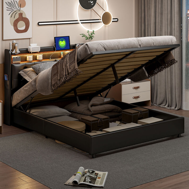 foto del prodotto letto contenitore 180 x 200, letto 180 x 200 con base, letto per adulti, letto matrimoniale, testiera contenitore, schienale morbido, led regolabile,