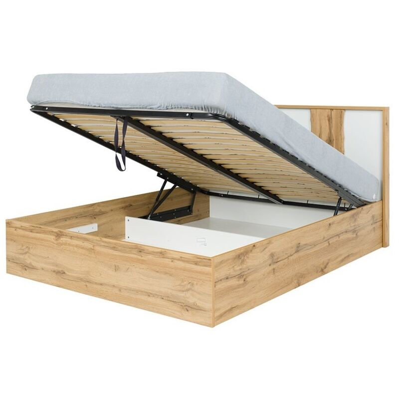 foto del prodotto letto contenitore 180x200 led wood colore quercia e bianco alpino