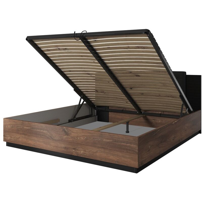 foto del prodotto letto contenitore 180x200 rovere scuro e nero collezione fox rete inclusa
