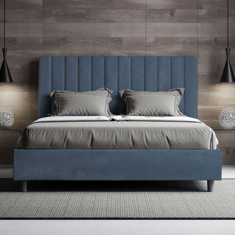 foto del prodotto letto contenitore da 160x190 in microfibra blu agueda