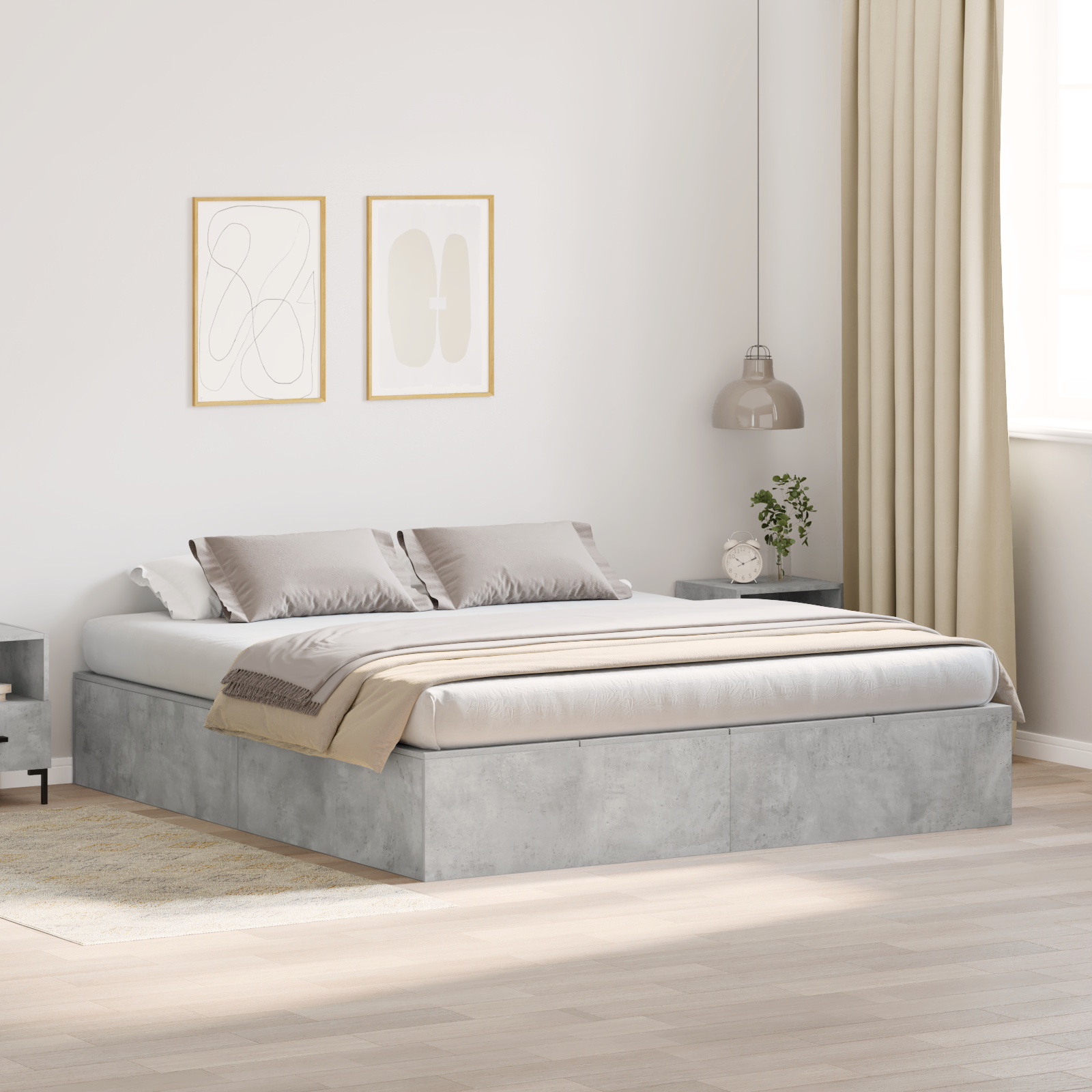 foto del prodotto letto contenitore grigio cemento 180x200 cm
