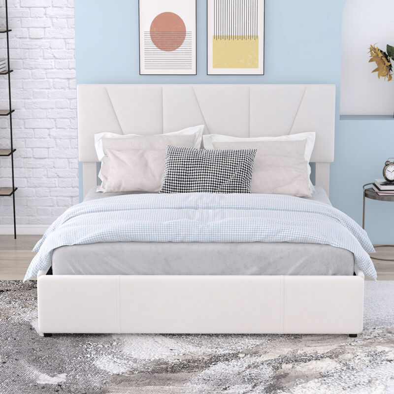 foto del prodotto letto contenitore imbottito con 4 cassetti, testiera regolabile 140 x 200 cm, beige