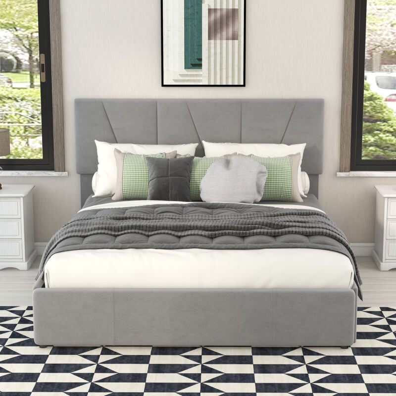 foto del prodotto letto contenitore imbottito con 4 cassetti, testiera regolabile 140 x 200 cm, grigio
