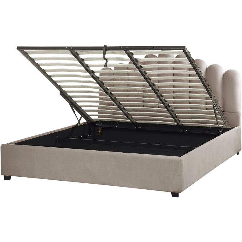 foto del prodotto letto contenitore in velluto 180 x 200 cm con testata alta a conchiglia beige vincennes