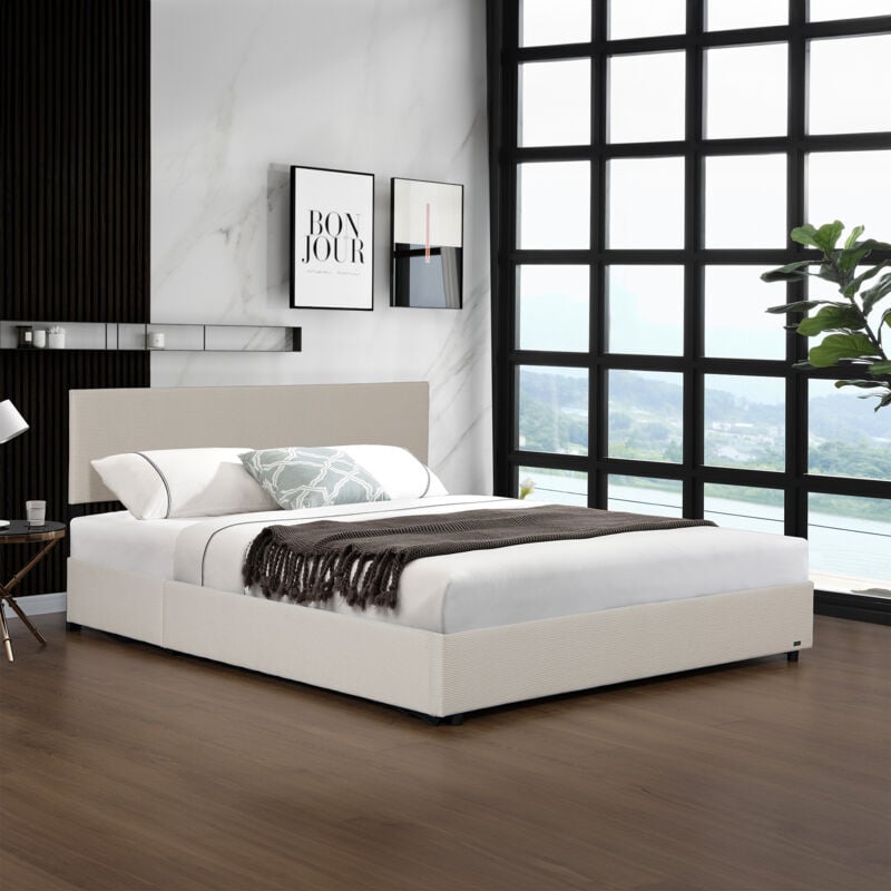 foto del prodotto letto contenitore juva con apertura a ribalta letto francese 140x200 cm velluto a coste beige corium