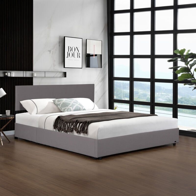 foto del prodotto letto contenitore juva con apertura a ribalta letto francese 140x200 cm velluto a coste grigio corium