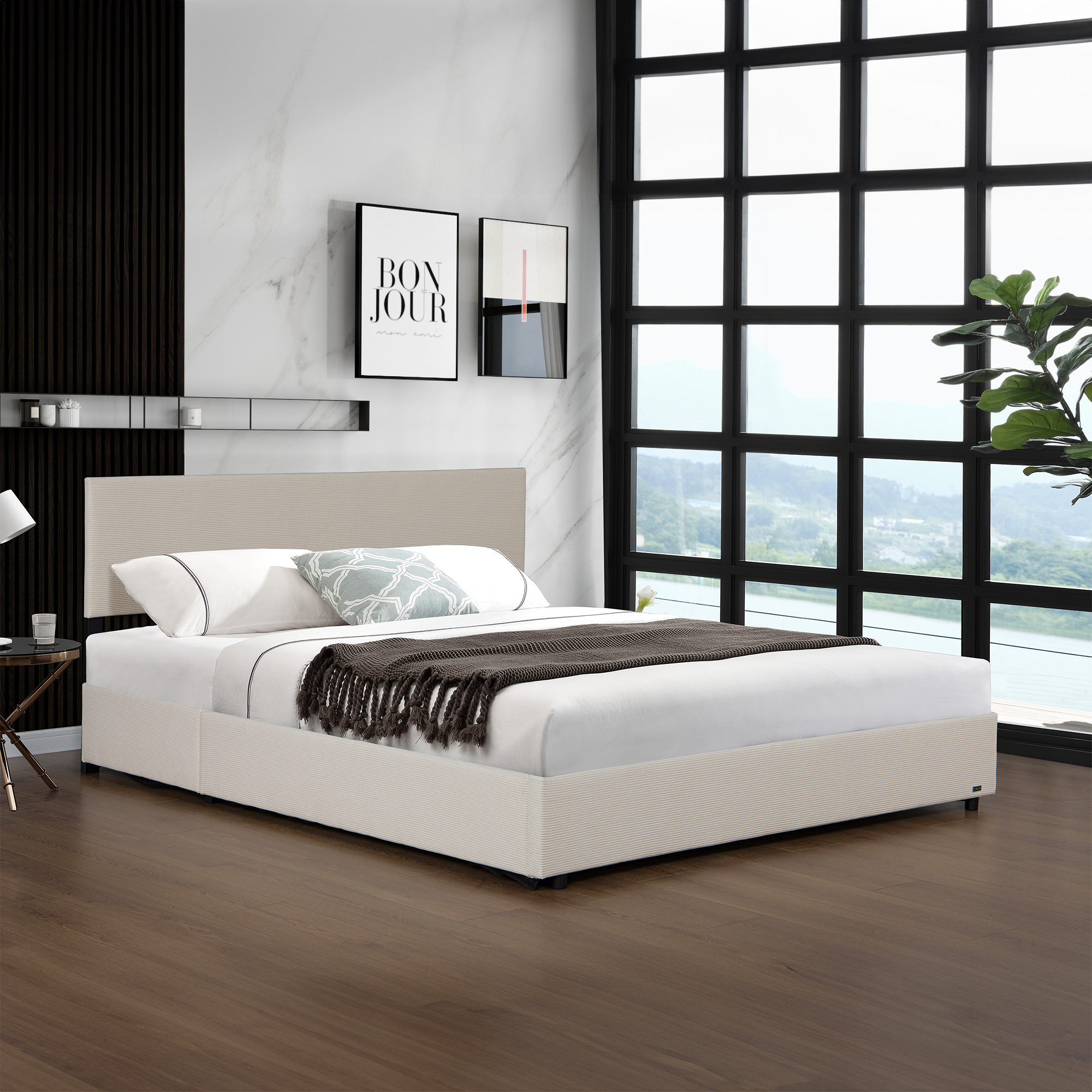 foto del prodotto letto contenitore juva con apertura a ribalta letto matrimoniale 160x200 cm velluto a coste beige corium