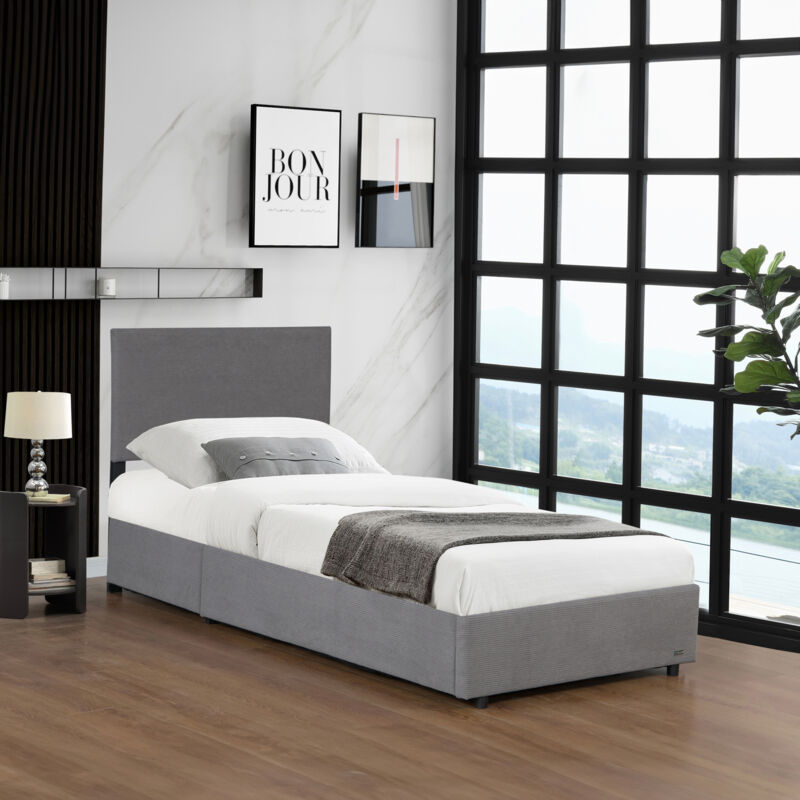 foto del prodotto letto contenitore juva con apertura a ribalta letto singolo 90x200 cm velluto a coste grigio corium