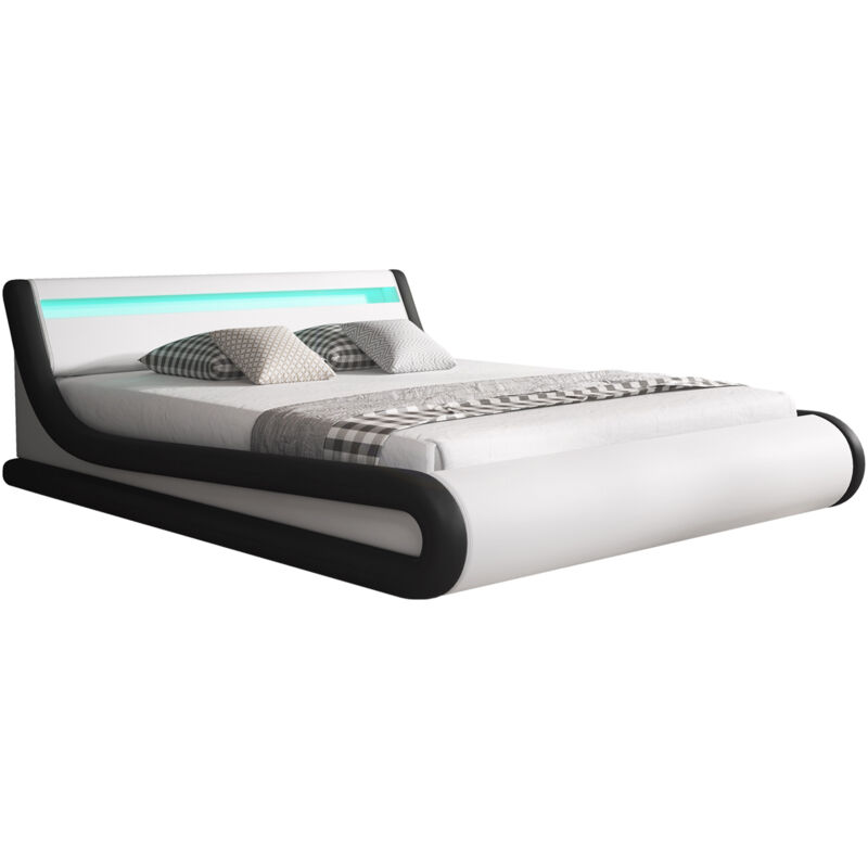 foto del prodotto letto contenitore letto con testiera e rete struttura letto led bianco e nero llegno ed ecopelle modello parisina per materasso 180x200