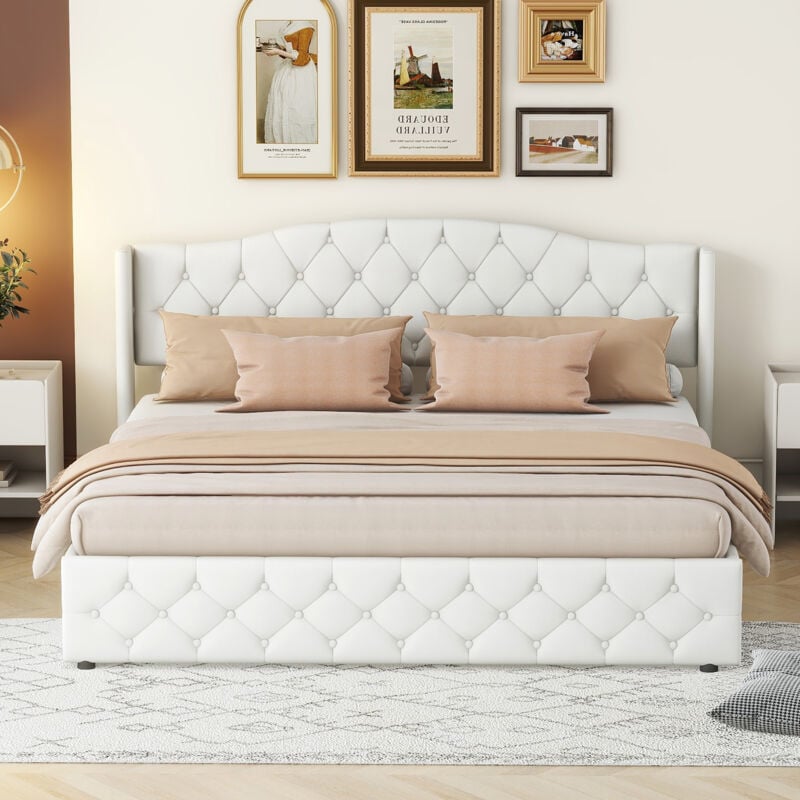 foto del prodotto letto contenitore letto per adulti e ragazzi 180 x 200 cm con rete a doghe. bianco
