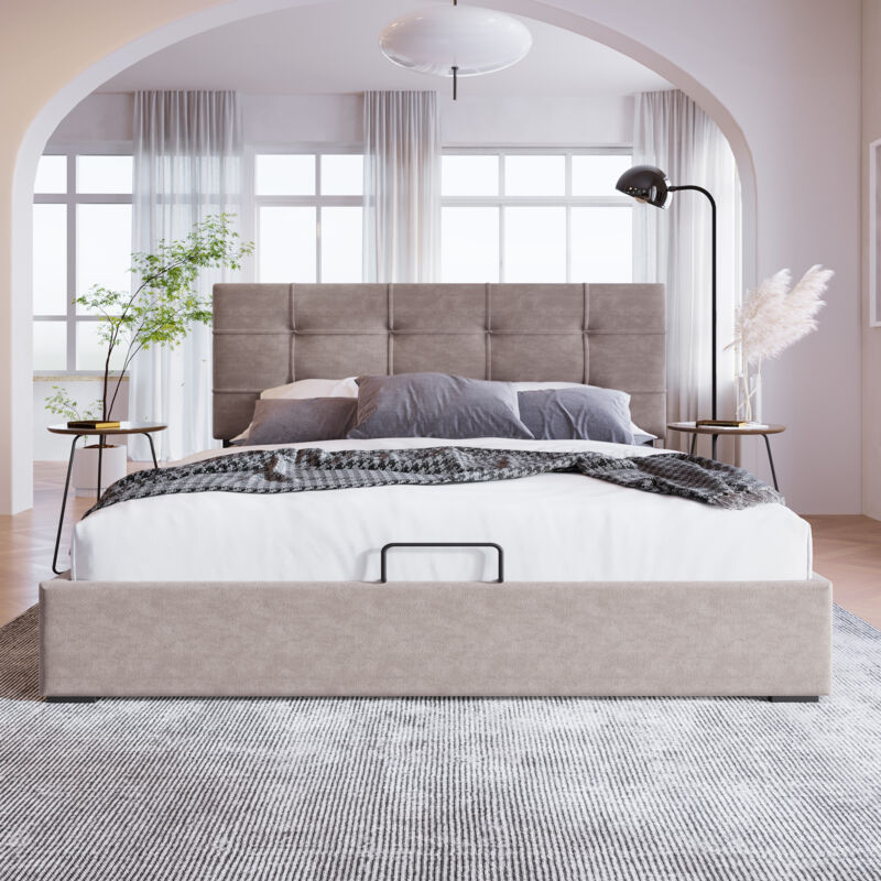 foto del prodotto letto contenitore letto per adulti letto matrimoniale 140 x 200 cm. velluto. grigio chiaro. senza materasso