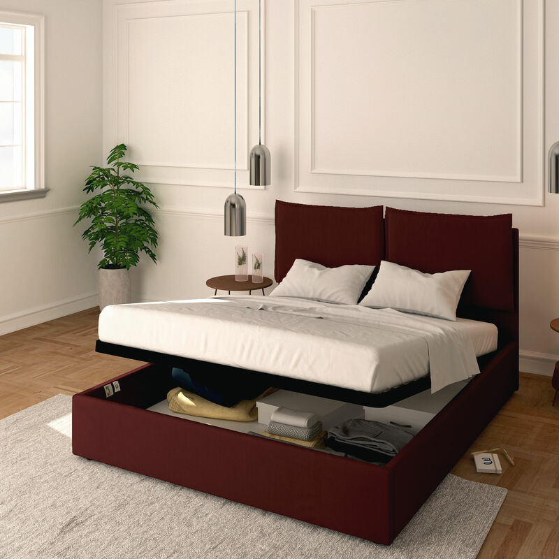 immagine 0 del prodotto letto contenitore matrimoniale 160x200 licia in ecopelle con rete a doghe colore bordeaux bordo baldiflex