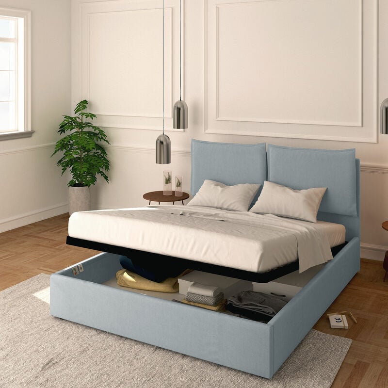foto del prodotto letto contenitore matrimoniale 160x200 licia in ecopelle con rete a doghe colore grigio chiaro silver baldiflex