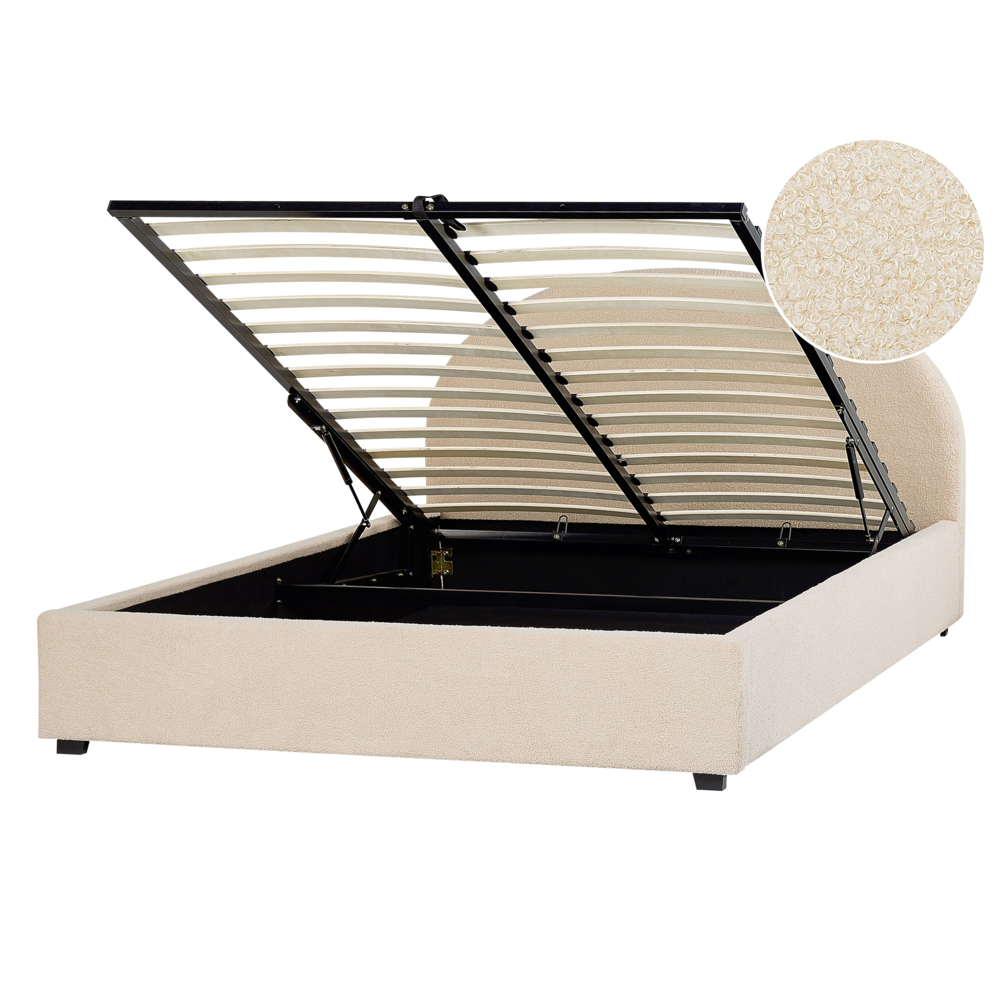foto del prodotto letto contenitore matrimoniale imbottito tessuto beige retr minimalista 140 x 200