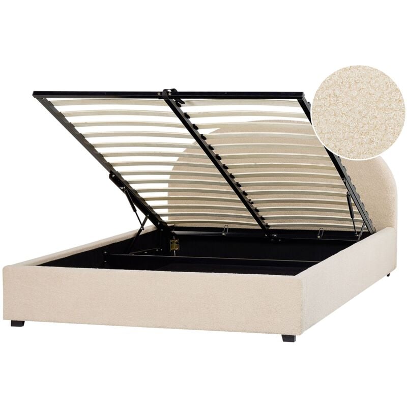 foto del prodotto letto contenitore matrimoniale imbottito tessuto beige retr minimalista 160 x 200