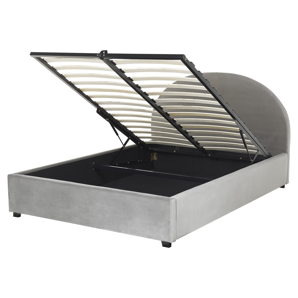 foto del prodotto letto contenitore matrimoniale imbottito velluto grigio retrò minimalista 160 x 200