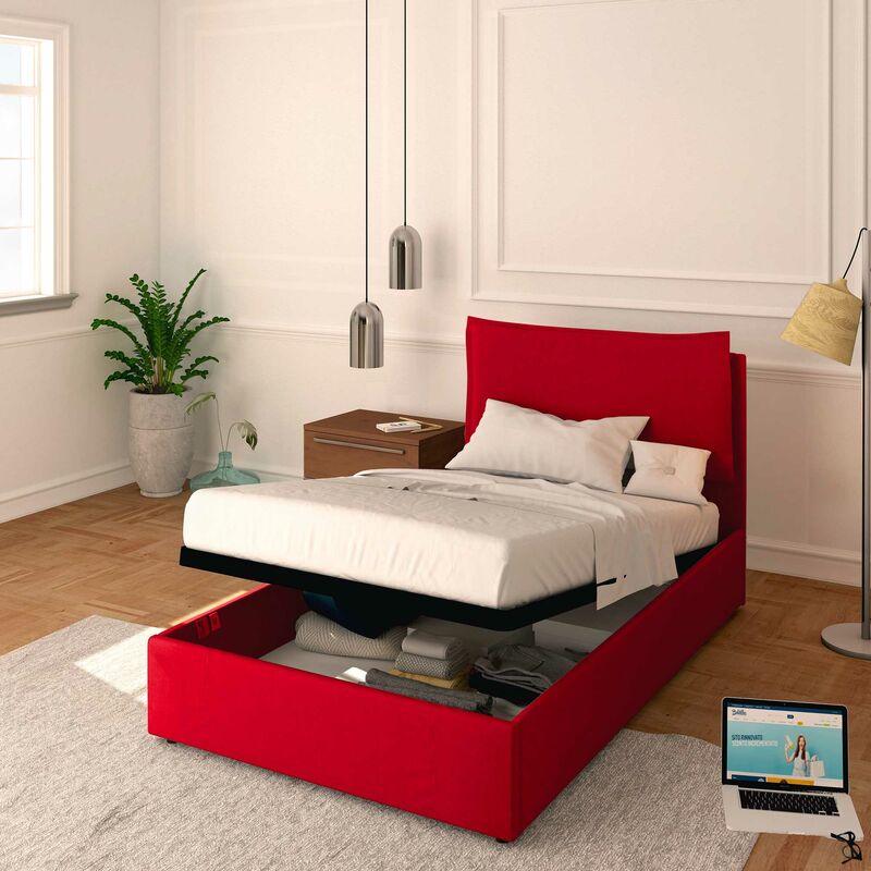 foto del prodotto letto contenitore piazza e mezzo 120x190 licia in ecopelle con rete a doghe colore rosso red baldiflex
