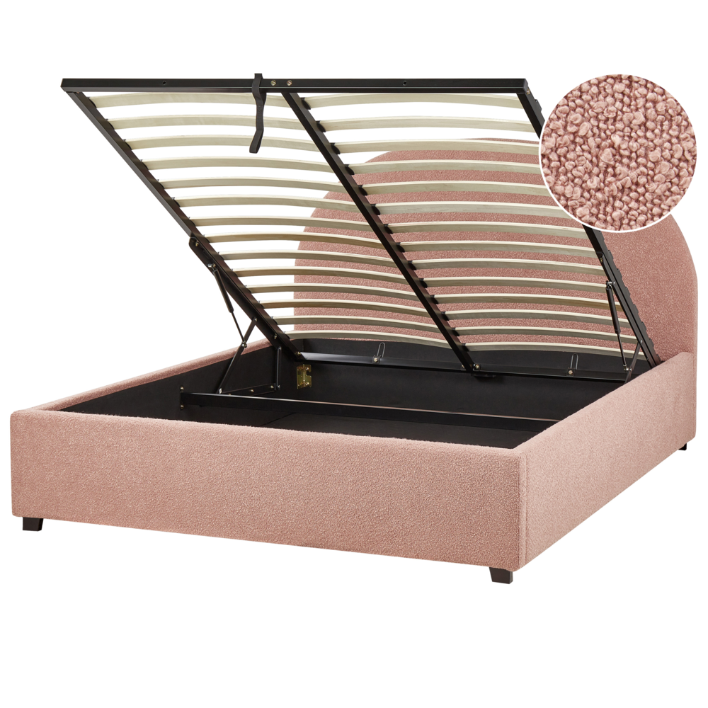 foto del prodotto letto contenitore rosa boucle eu 140 x 200 cm design minimalista retrò ottomano