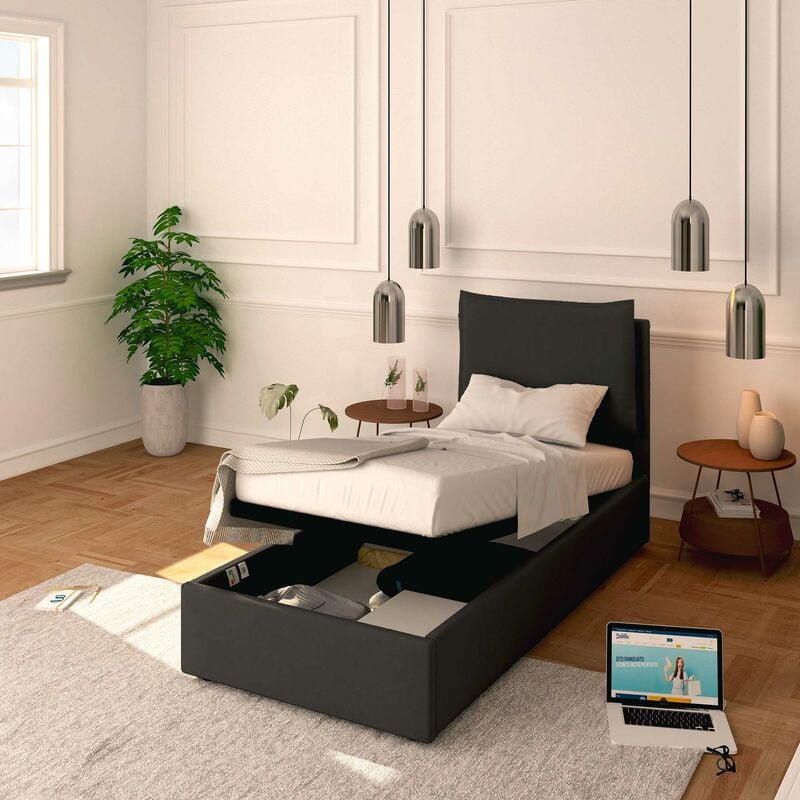 foto del prodotto letto contenitore singolo 80x190 licia in tessuto con rete a doghe colore caff espresso baldiflex