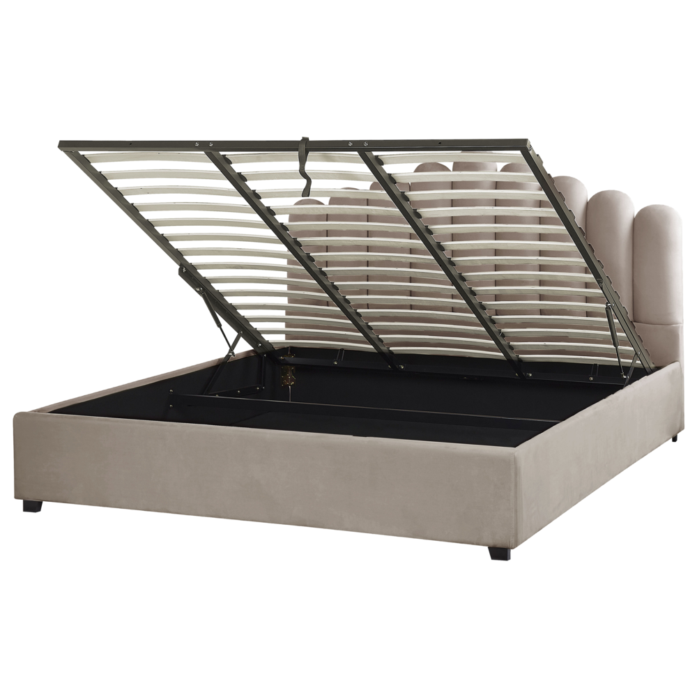foto del prodotto letto contenitore taupe velluto super king size 6 piedi sea shell testiera a doghe 180 x 200 cm