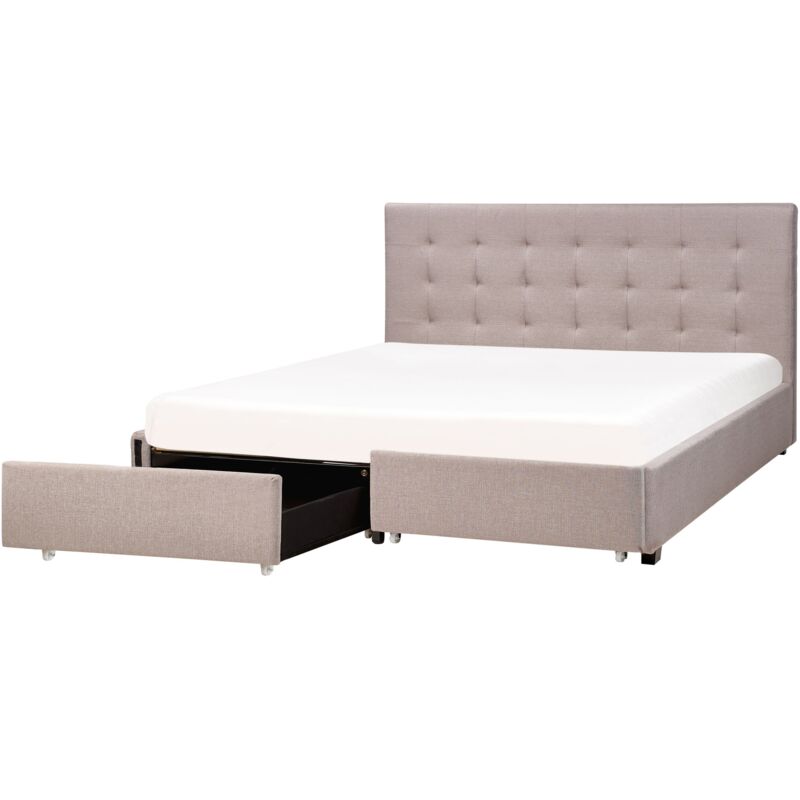 foto del prodotto letto contenitore tessuto grigio chiaro con rete a doghe e cassetti 180 x 200 cm la rochelle