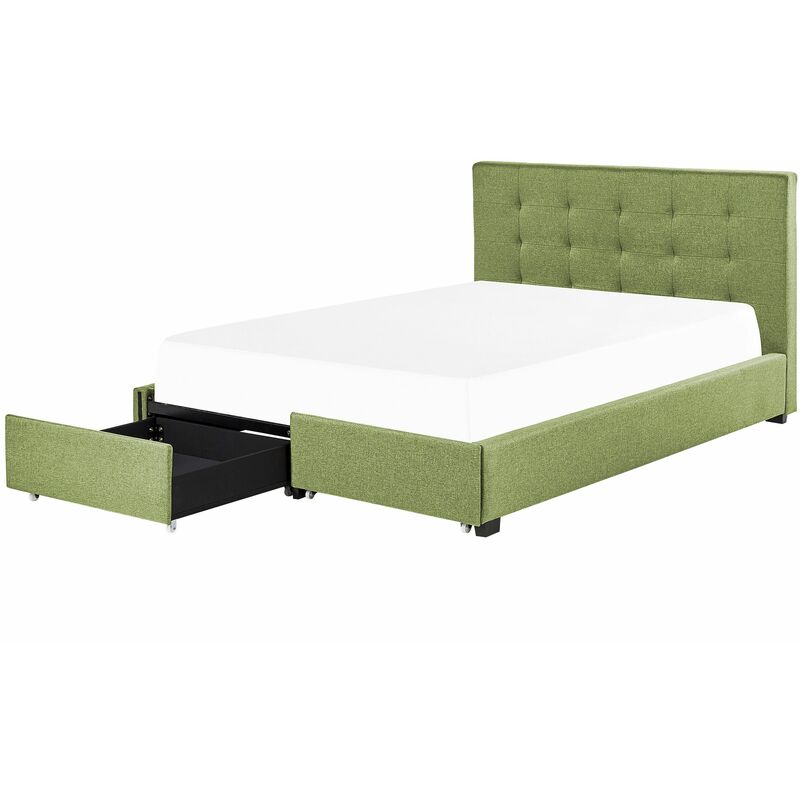 foto del prodotto letto contenitore tessuto verde con rete a doghe e cassetti 180 x 200 cm la rochelle