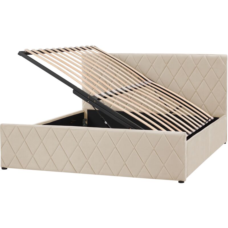 foto del prodotto letto contenitore trapuntato velluto beige rete a doghe 160 x 200 cm rochefort