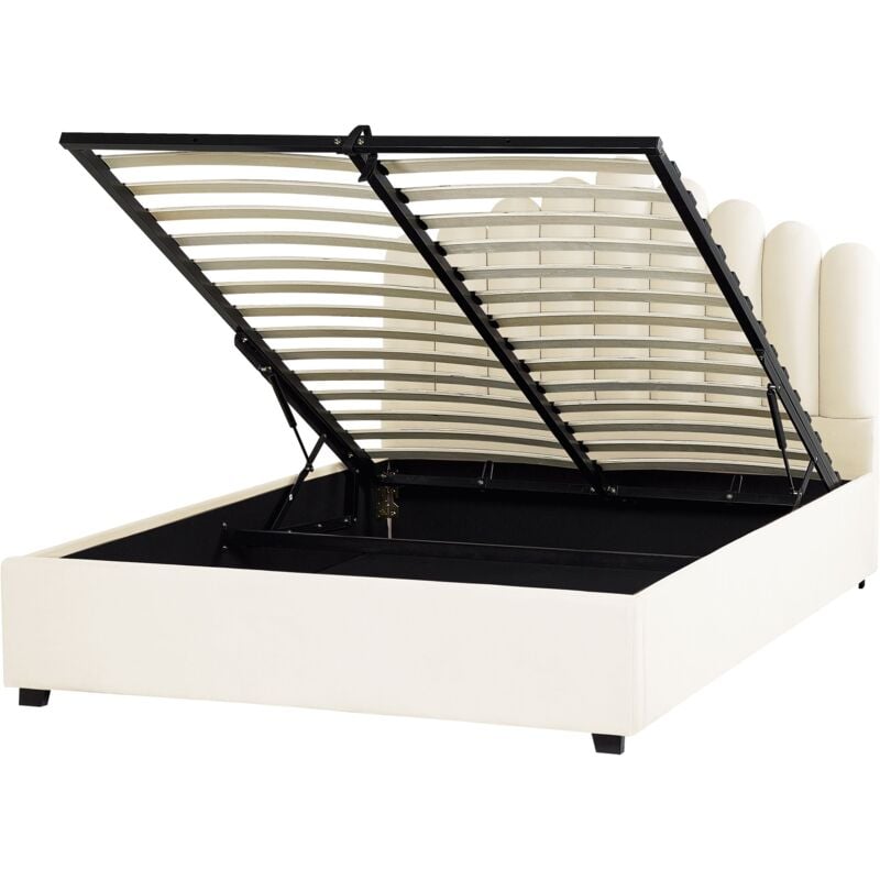 foto del prodotto letto contenitore velluto bianco sporco 160 x 200 cm testata alta a conchiglia vincennes