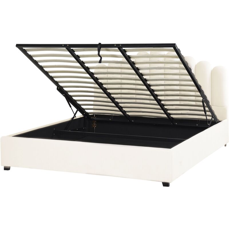 foto del prodotto letto contenitore velluto bianco sporco 180 x 200 cm testata alta a conchiglia vincennes