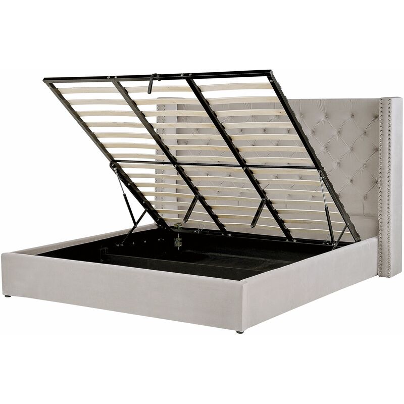 foto del prodotto letto contenitore velluto grigio chiaro e argento 180 x 200 cm lubbon