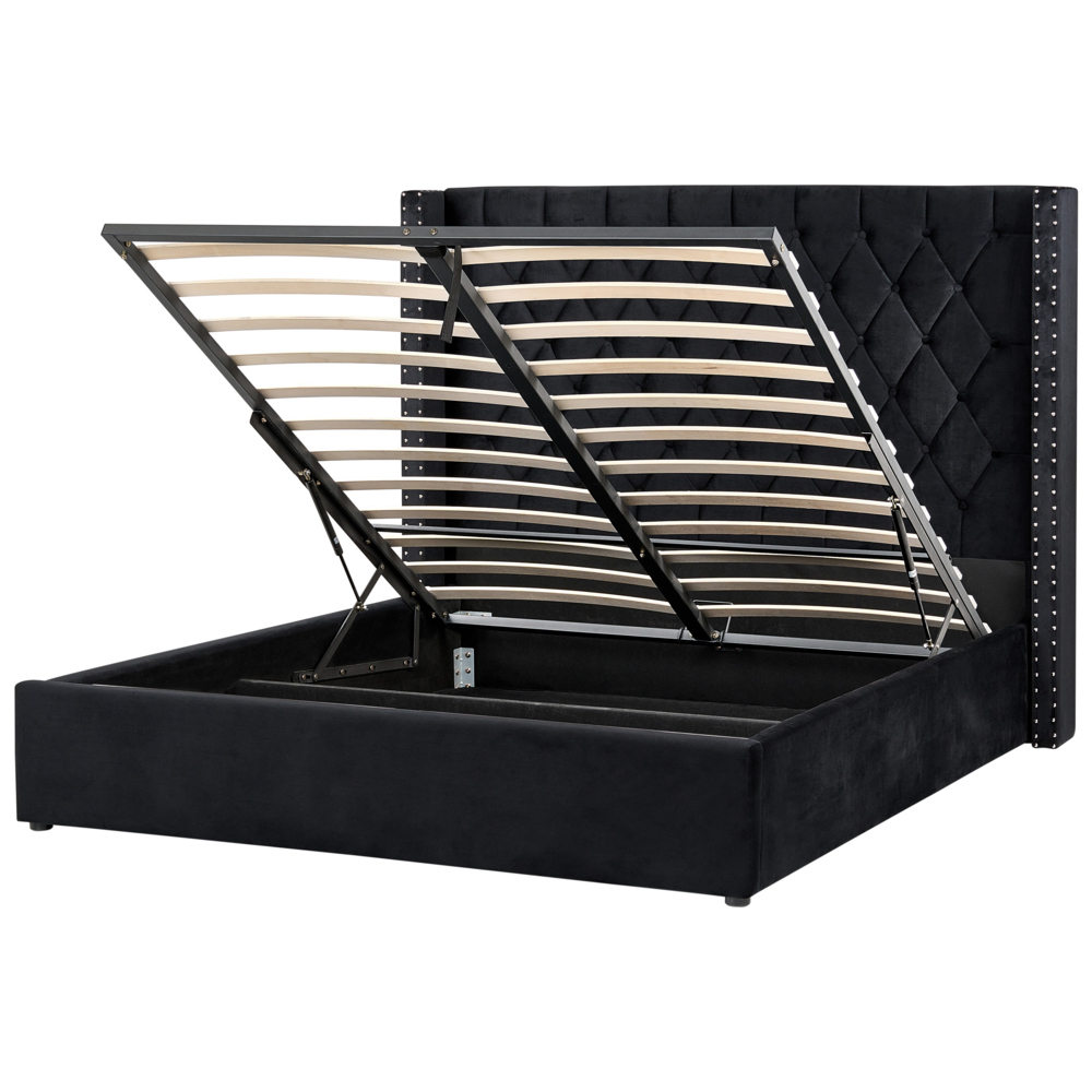 foto del prodotto letto contenitore velluto nero e argento 160 x 200 cm glamour elegante