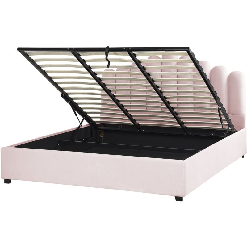 foto del prodotto letto contenitore velluto rosa 180 x 200 cm testata alta a conchiglia vincennes