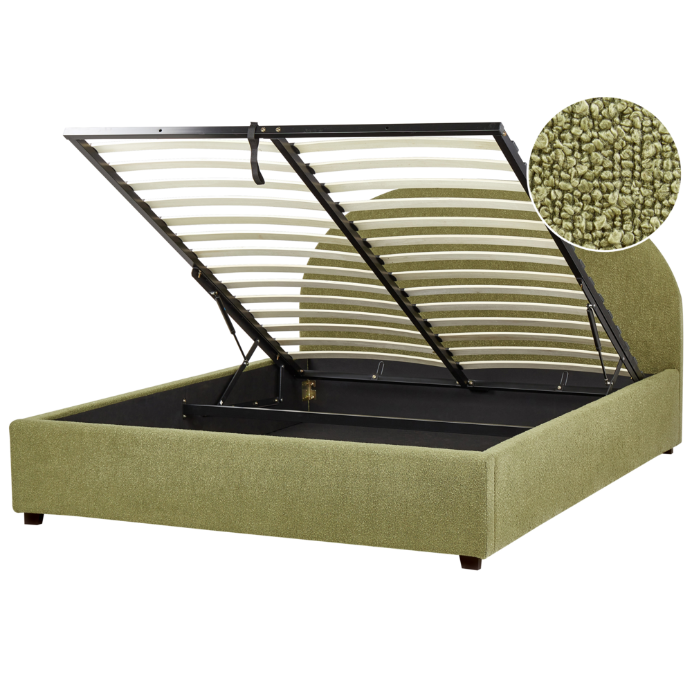 foto del prodotto letto contenitore verde oliva boucle eu 160 x 200 cm design minimalista retr ottomano