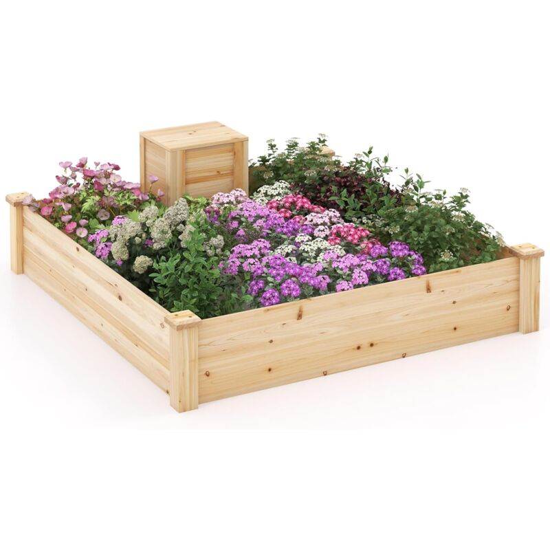 foto del prodotto letto da giardino rialzato in legno di abete con compostiera, 124 x 124 x 25 cm, fioriera per ortaggi, frutta, fiori, erbe goplus