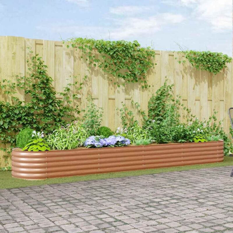 foto del prodotto letto da giardino rialzato in marrone con effetto legno, misura 400 x 80 x 44 cm, in acciaio. vidaxl