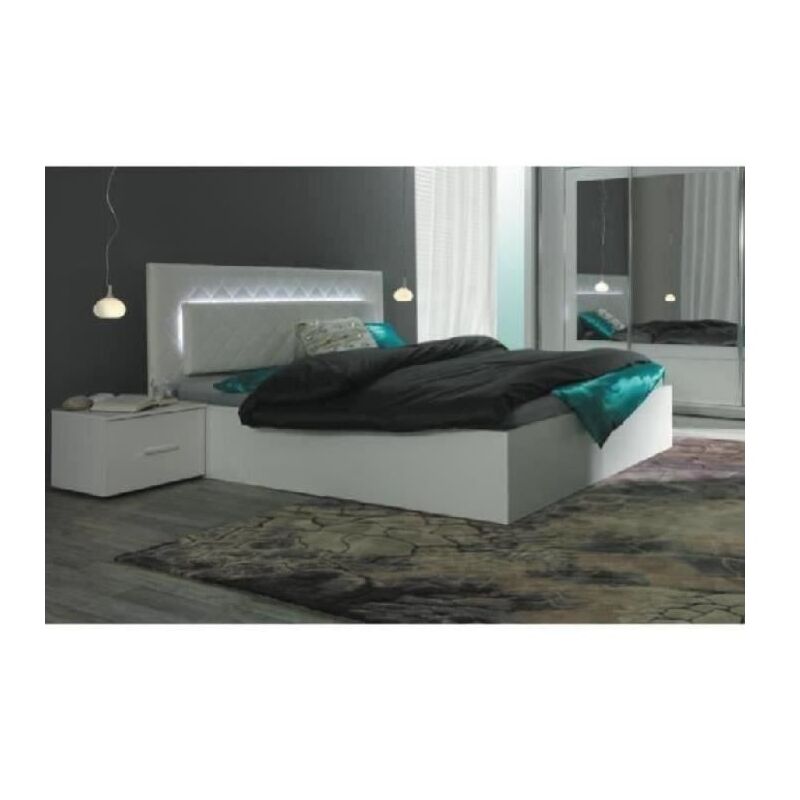 foto del prodotto letto design 160 x 200 con led 2 comodini panarea colore bianco.