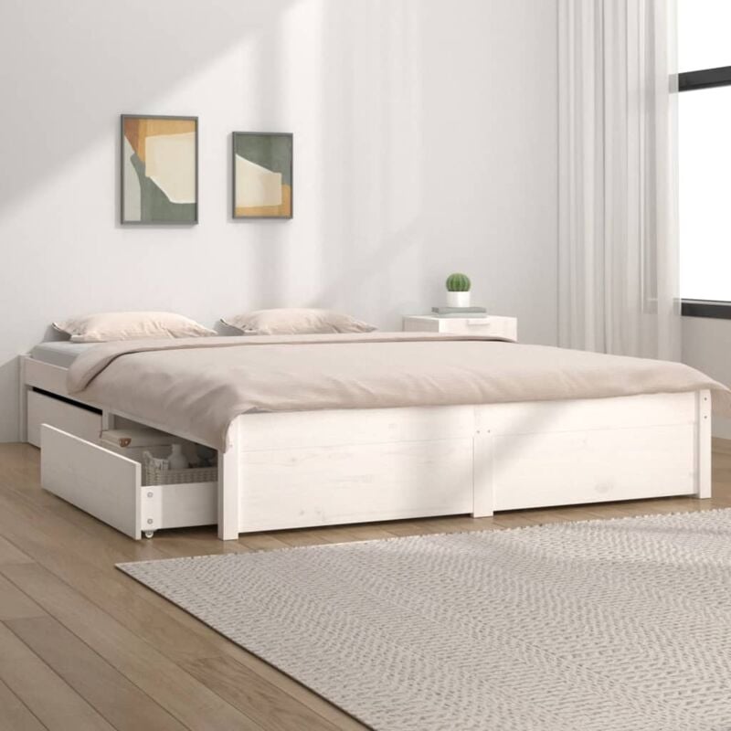 foto del prodotto letto design moderno con 4 cassettoni 200x200 cm in vari colori colore bianco