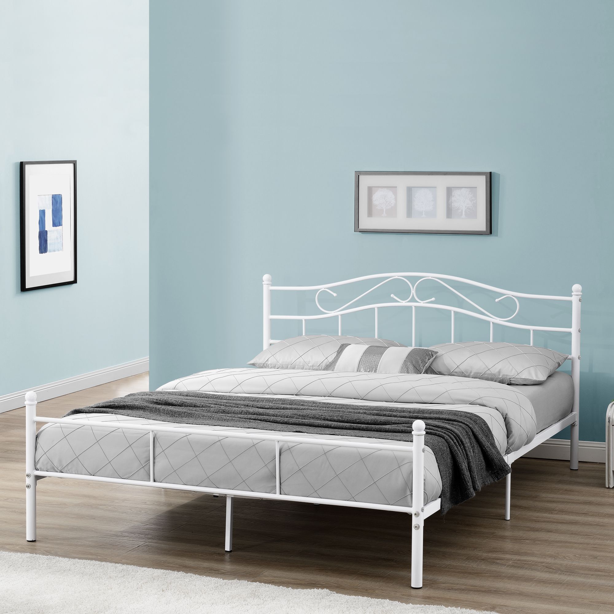 foto del prodotto letto doppio florenz in acciaio con testiera alta decorativa 180 x 200 cm bianco en.casa 