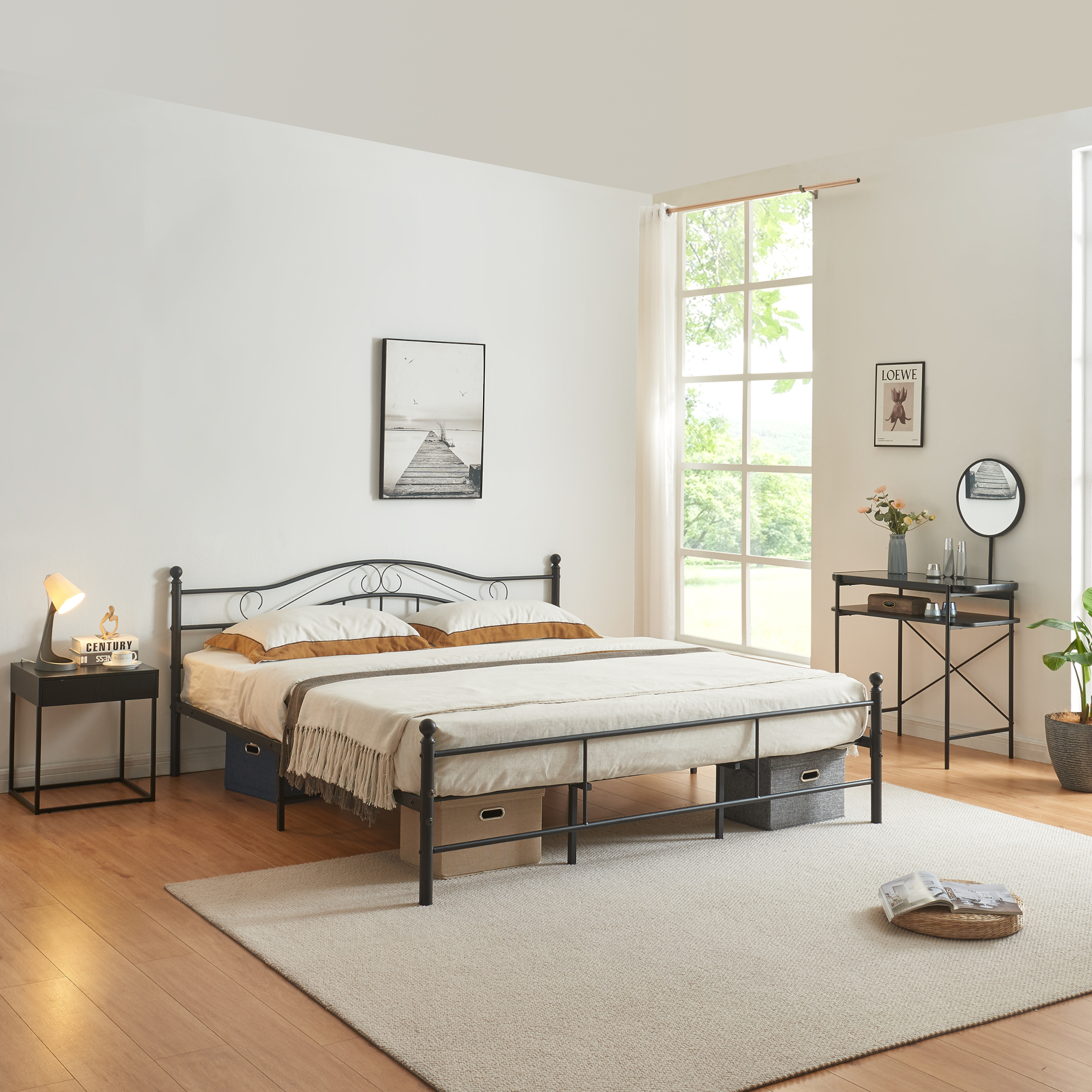 foto del prodotto letto doppio florenz in acciaio con testiera alta decorativa 180 x 200 cm nero en.casa 